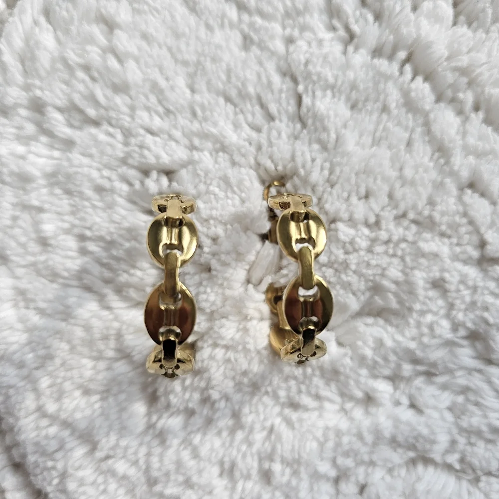 Gold Hoop Stainless Steel Coffee Bean Shape Earrings NWOT